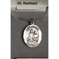 St Raphael Sterling Silver Medal with chain